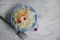 Sauerkraut salad marinated fresh on wooden background, culinary vegetarian