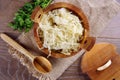 Sauerkraut in a wooden barrel Royalty Free Stock Photo