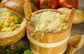 Sauerkraut in a wooden barrel Royalty Free Stock Photo