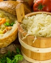 Sauerkraut in a wooden barrel Royalty Free Stock Photo