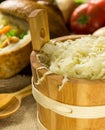 Sauerkraut in a wooden barrel Royalty Free Stock Photo