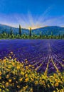 Sault Village in Vaucluse Lavender flower field Provence France Oil painting on canvas Royalty Free Stock Photo