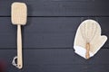 Sauna bath objects on wooden background