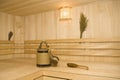 Sauna. Bucket, cup and ladle Royalty Free Stock Photo