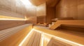 A sauna that cleverly utilizes vertical space with multiple levels for sitting and lying down while still maximizing Royalty Free Stock Photo