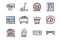 Sauna color vector doodle simple icon set Royalty Free Stock Photo