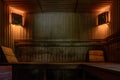 Sauna furnished with creme pastel wood.