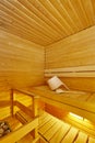 Sauna indoor. Finnish traditional relaxation lifestyle. Wellbeing background.