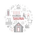 Sauna. Line banner. Vector signs