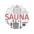 Sauna. Line banner. Vector signs for web graphics.