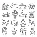 Sauna line icons set on white background