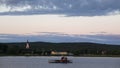 Sauna raft on summer evening at Lake Hornavan and Arjeplog in Lapland, Sweden Royalty Free Stock Photo