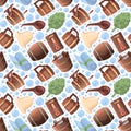 Sauna seamless. Spa relax russian sauna items textile design objects garish vector pattern in cartoon style