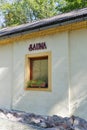 Sauna sign outdoor on building Royalty Free Stock Photo