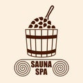 Sauna Spa Logo. Healing procedures and relaxating in bathhouse or sauna of hot steam. Body care therapy. Vector illustration Royalty Free Stock Photo