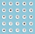 sauna vector icons on round puffy paper circles