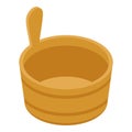 Sauna wood bucket icon, isometric style