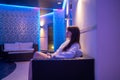 Young dark-haired woman spending time in sauna Royalty Free Stock Photo