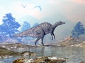 Saurolophus dinosaur walking - 3D render