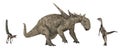Sauropelta and Velociraptor isolated on white background Royalty Free Stock Photo