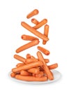 Sausage in the air falling on a pile of sausages Royalty Free Stock Photo