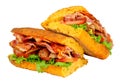 Sausage and bacon filled ciabatta bread sandwiches Royalty Free Stock Photo