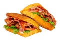 Sausage and bacon filled ciabatta bread sandwiches Royalty Free Stock Photo