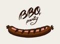 Sausage for Barbecue grill in vintage style. Drawn by hand. Bbq party banner. Vector illustration for menu or labels. Royalty Free Stock Photo