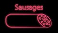 Sausage on a black background, vector illustration, neon. meat sausage with bacon. neon pink sausage. bright neon sign.
