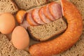 Sausage, bread and eggs Royalty Free Stock Photo