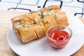 Sausage bread with ketchop Royalty Free Stock Photo