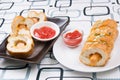 Sausage bread with ketchop Royalty Free Stock Photo