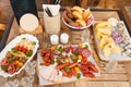 Sausage with cheese and fermented cucumbers, snacks