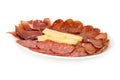 Sausage and cheese on isolated plate. Royalty Free Stock Photo