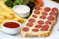 Sausage with cheese on slice of bread Royalty Free Stock Photo