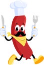 Sausage Chef Retro Cartoon Character With Knife And Fork Running