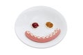 Sausage, condiments on dish in the form of smiling face Royalty Free Stock Photo