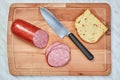 Sausage cut into slices on a cutting board Royalty Free Stock Photo