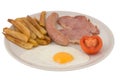 Sausage, egg, bacon, tomato and chips Royalty Free Stock Photo