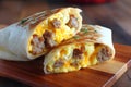 Sausage and egg breakfast burrito is served warm Royalty Free Stock Photo