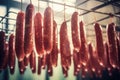 Sausage factory: tasty meat close up Royalty Free Stock Photo