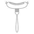 Sausage in fork icon, outline style. Royalty Free Stock Photo