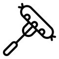 Sausage on fork icon, outline style Royalty Free Stock Photo