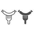 Sausage on fork line and glyph icon. Grill sausage vector illustration isolated on white. Hot sausage outline style Royalty Free Stock Photo