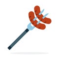 Sausage grill on meat fork vector flat isolated