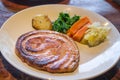 Sausage grill with vegetable on white dish Royalty Free Stock Photo