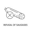 Sausage, harmful and forbidden food in a diet, line icon in vector, illustration of unhealthy food.