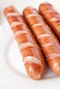 Sausage hot dog food at plate Royalty Free Stock Photo
