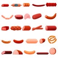 Sausage icons set, cartoon style