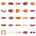 Sausage icons set flat vector isolated